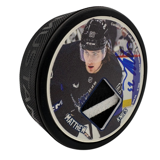 Matthew Knies Authentic Autographed Game-Worn Jersey Puck #/59