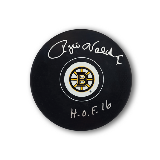 Rogie Vachon Autographed Boston Bruins Hockey Puck HOF 16
