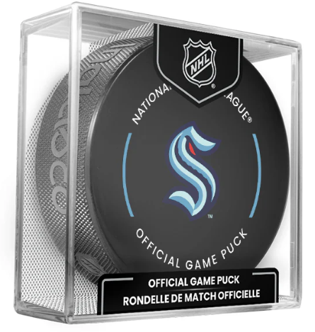 NHL Seattle Kraken Officially Licensed Team Game Hockey Puck Design- In Cube