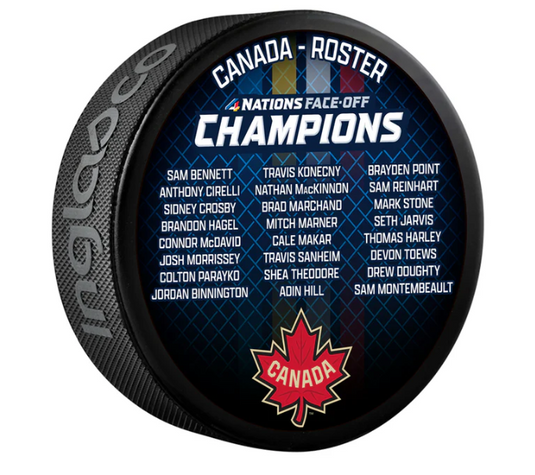 NHL 4 Nations Face-Off 2025 Canada Champions Roster Souvenir Collectors Puck