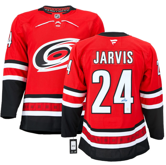 Seth Jarvis Signed Carolina Hurricanes Alt Red Fanatics Premium Jersey