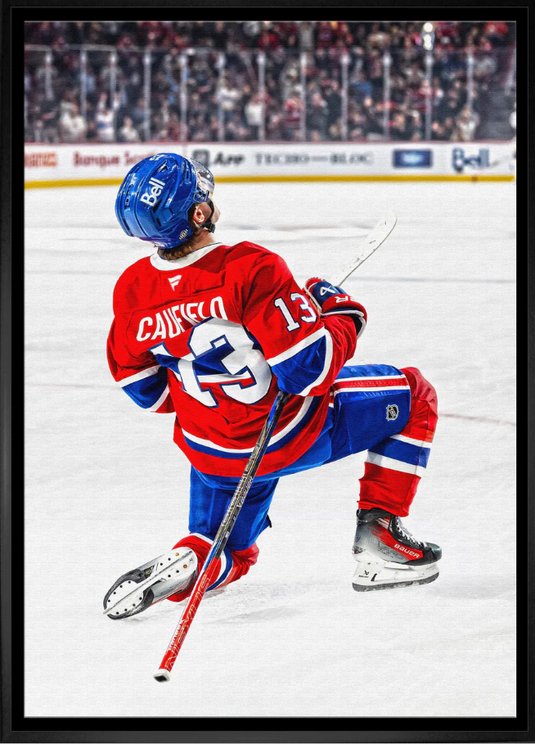 Cole Caufield 20x29 Unsigned Framed Canvas Canadiens Celebration