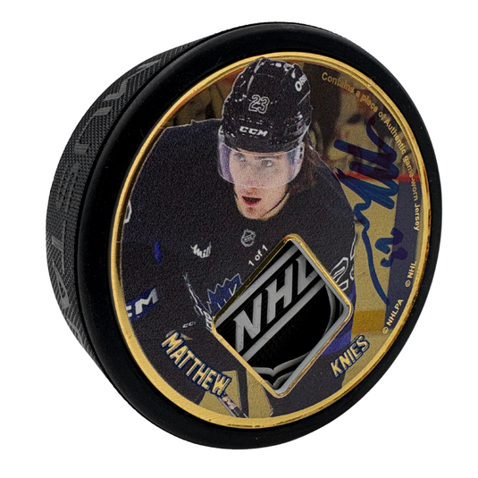 Matthew Knies Authentic Autographed Game-Worn Jersey Puck #/1