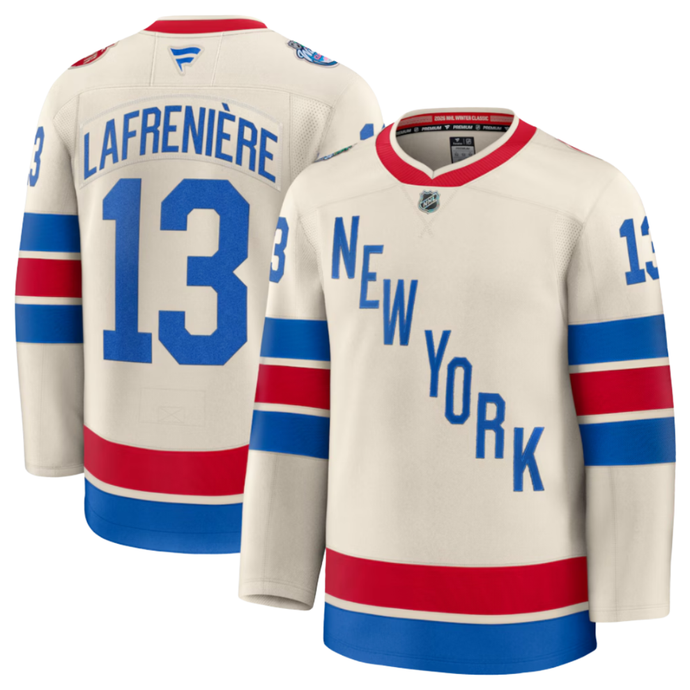 Men's New York Rangers Alexis Lafrenière Fanatics Beige 2026 NHL Winter Classic Premium Jersey