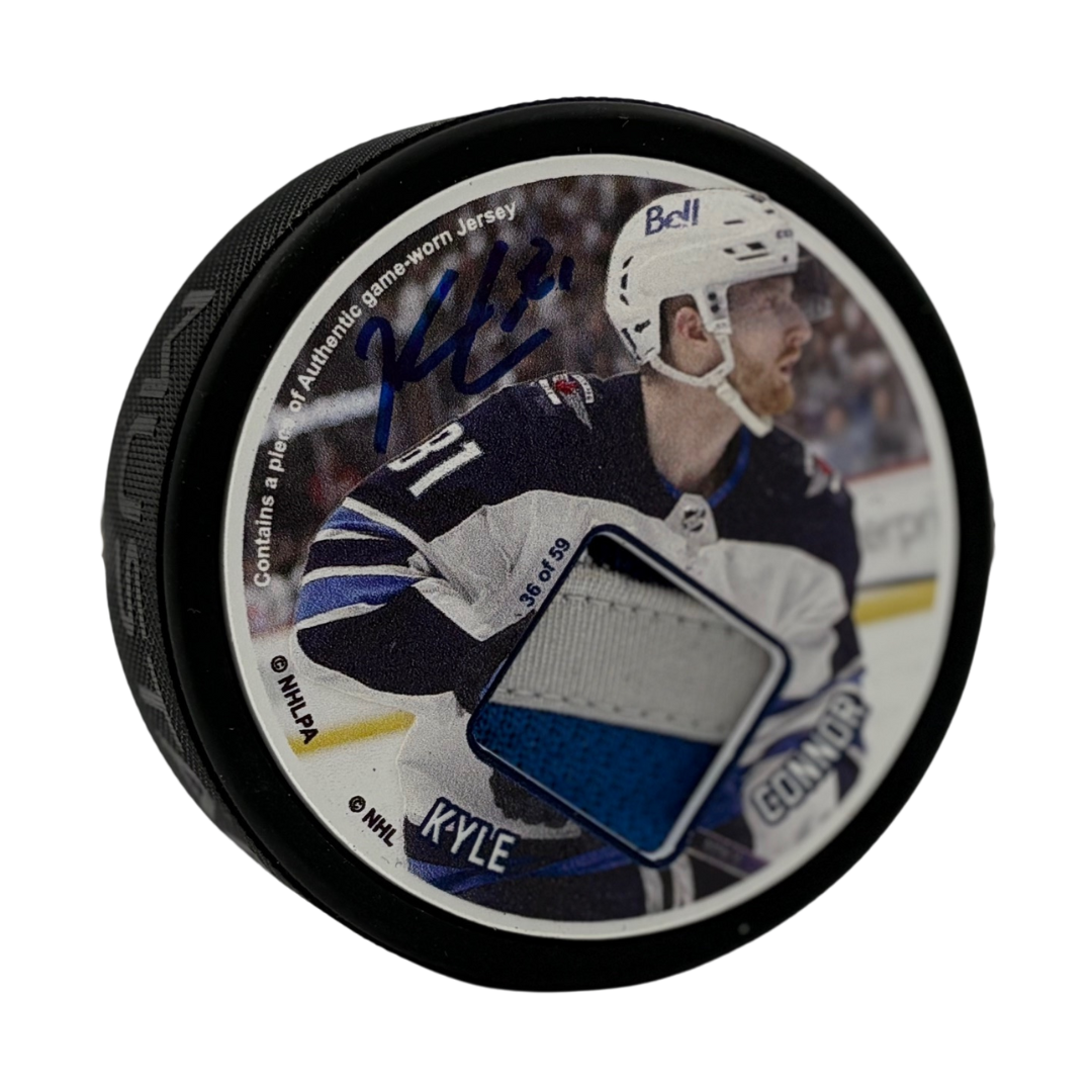 Kyle Connor Authentic Autographed Game-Worn Jersey Puck #/59