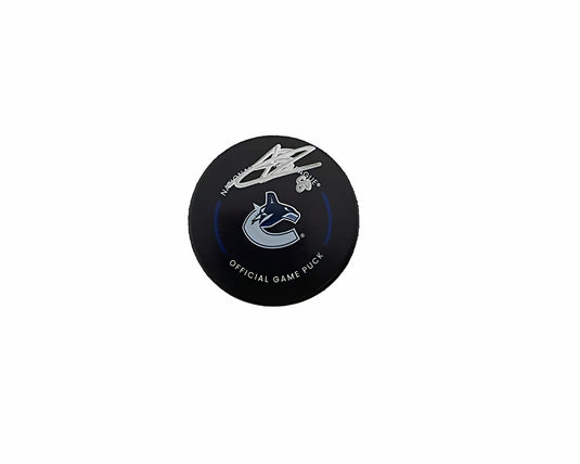 Arshdeep Bains Autographed Vancouver Canucks Official Hockey Puck