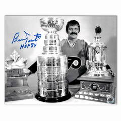 Bernie Parent Autographed Philadelphia Flyers Trophies 8x10 Photo