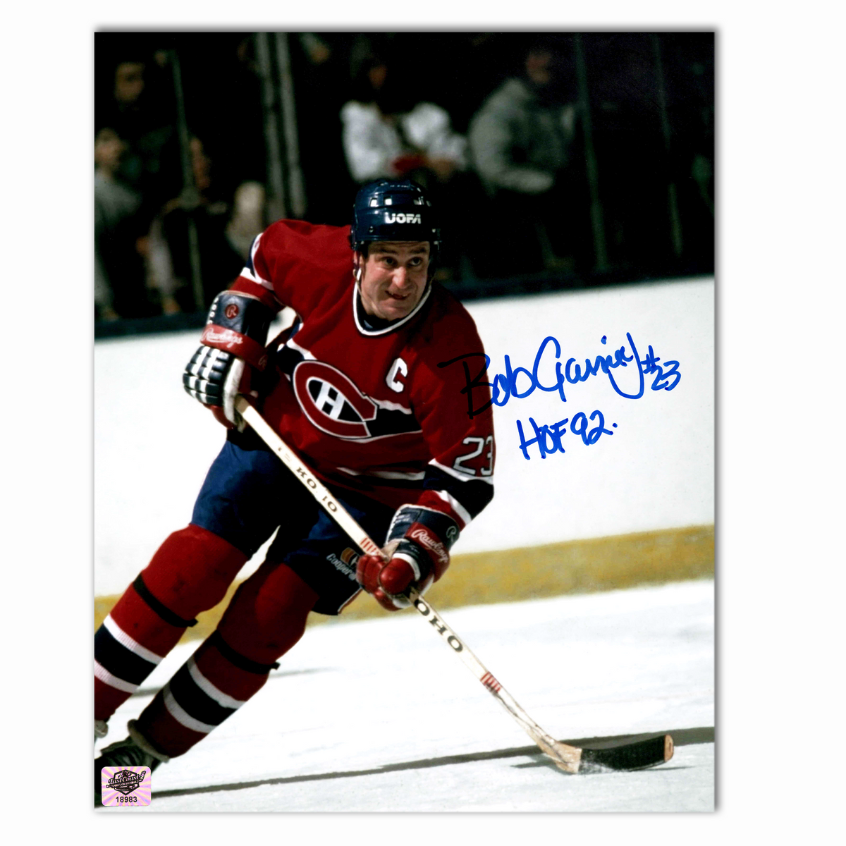 Bob Gainey Autographed Montreal Canadiens Home 8x10 Photo (Close Up Skating)