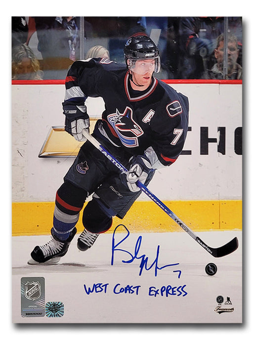 Brendan Morrison Vancouver Canucks Autographed 8x10 Photo Inscribed West Coast Express (Navy Orca)