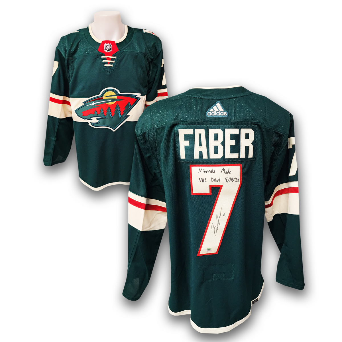 Brock Faber Autographed Minnesota Wild Adidas Jersey Inscribed