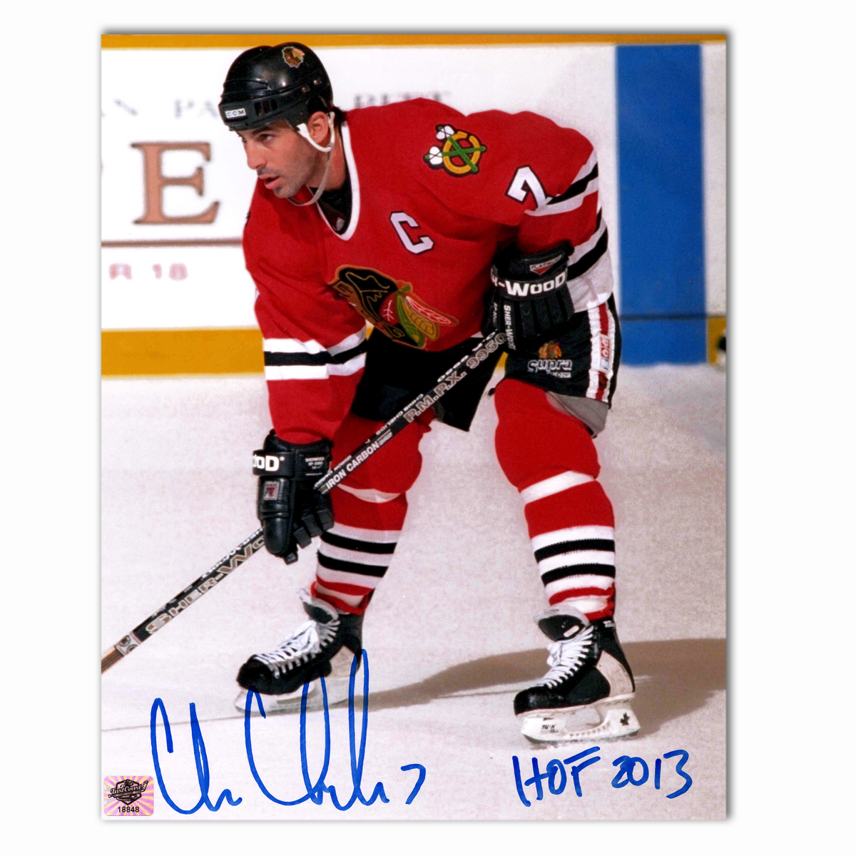Chris Chelios Autographed Chicago Black Hawks Home 8x10 Photo (HOF)
