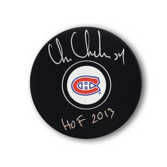 Chris Chelios Autographed Montreal Canadiens Hockey Puck HOF 2013