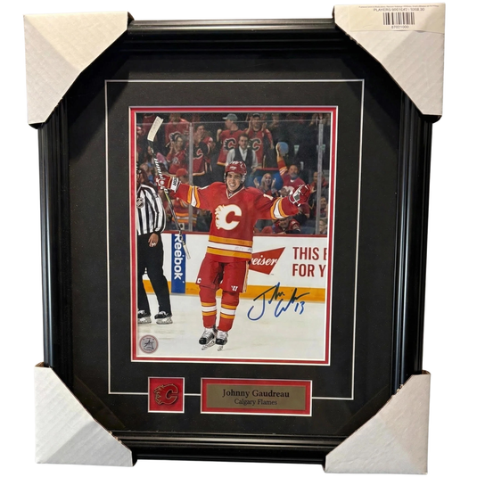 Framed Johnny Gaudreau Signed Calgary Flames Color Isolation 8x10 Photo