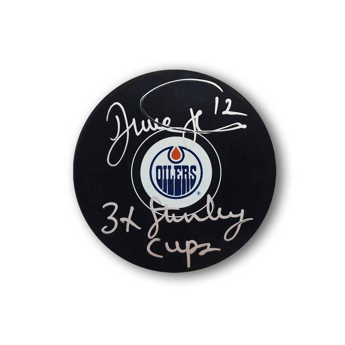 Dale Hunter Autographed Edmonton Oilers Hockey Puck 3x Cup
