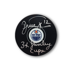 Dale Hunter Autographed Edmonton Oilers Hockey Puck 3x Cup