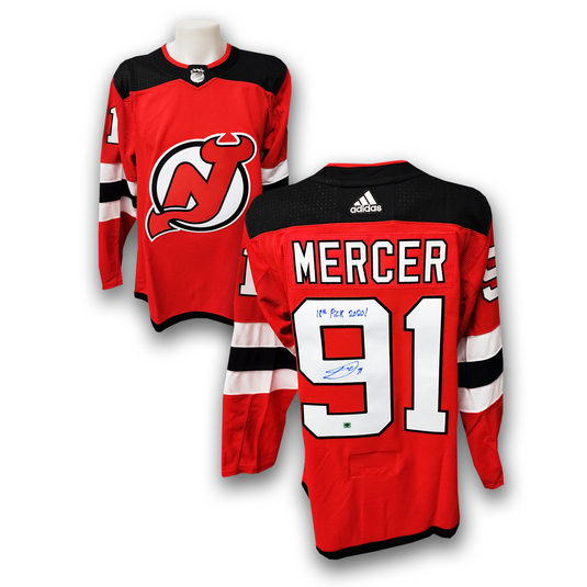 Dawson Mercer Autographed New Jersey Devils Adidas Jersey Inscribed Pick