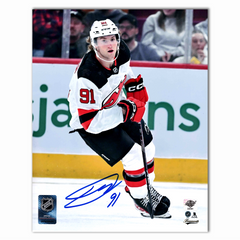 Dawson Mercer Autographed New Jersey Devils Away 8x10 Photo