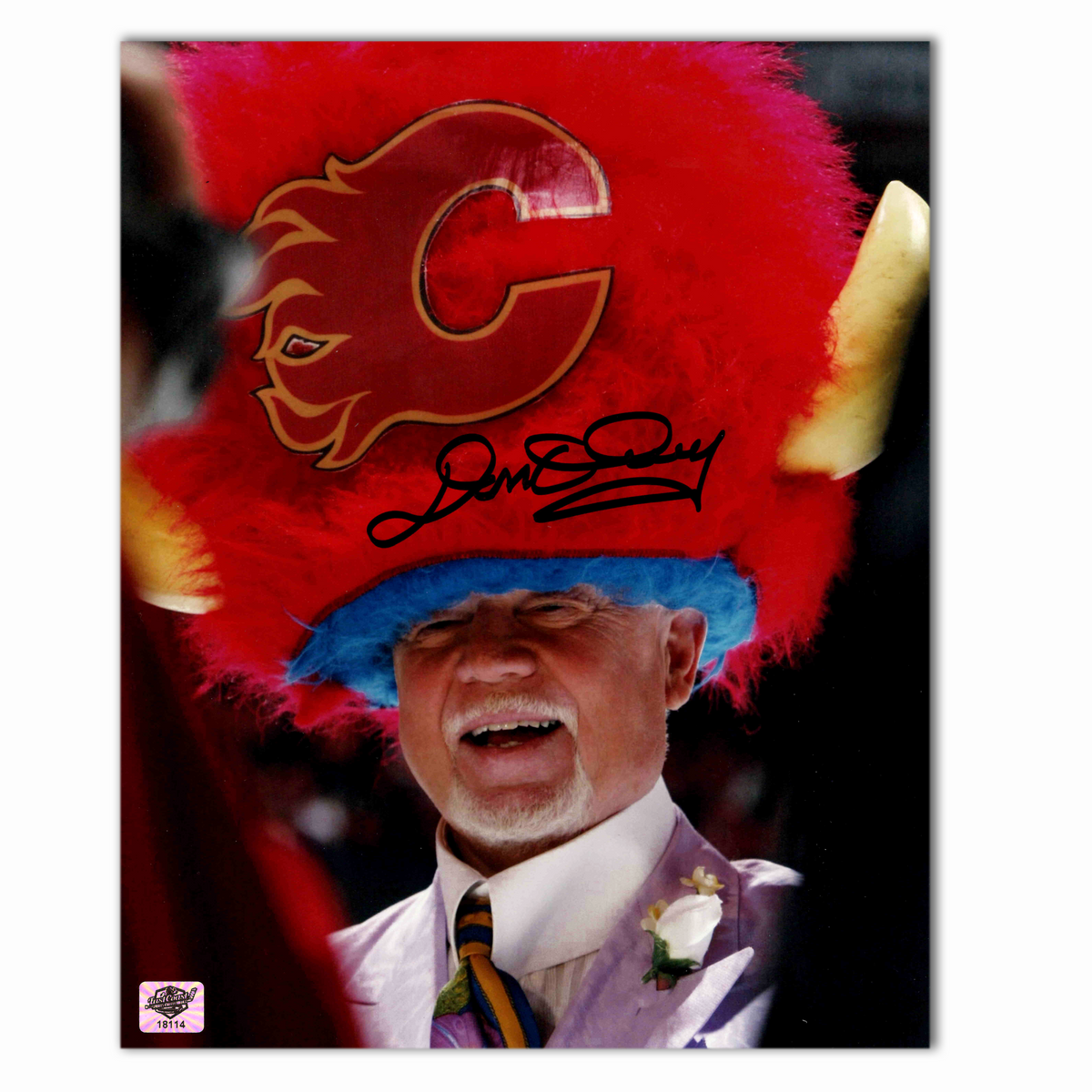 Don Cherry Autographed Calgary Flames Hat 8x10 Photo