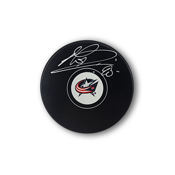 Elvis Merzlikins Autographed Columbus Blue Jackets Hockey Puck