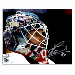 Elvis Merzlikins Autographed Columbus Blue Jackets Close Up Photo 8x10