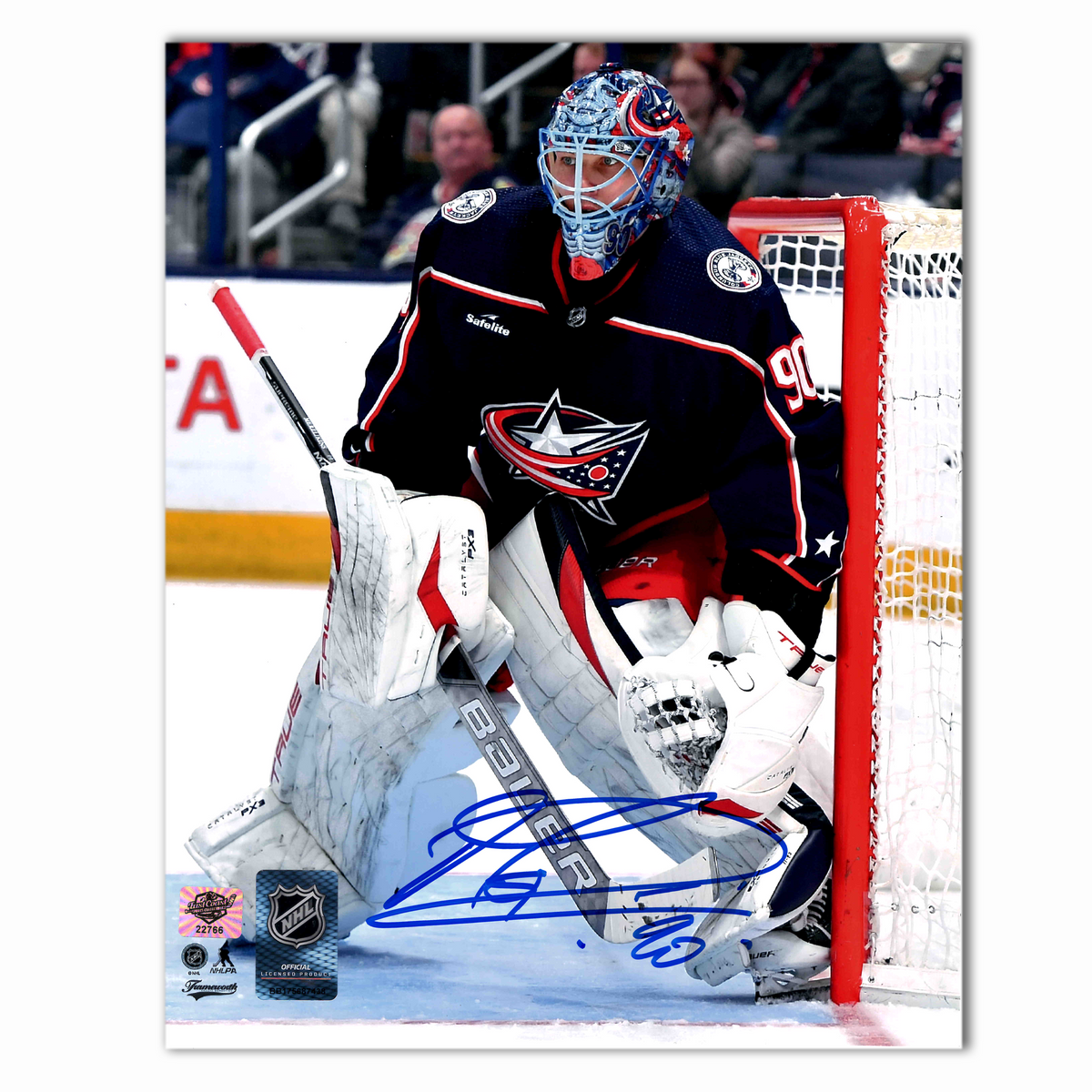 Elvis Merzlikins Autographed Columbus Blue Jackets Home Photo 8x10