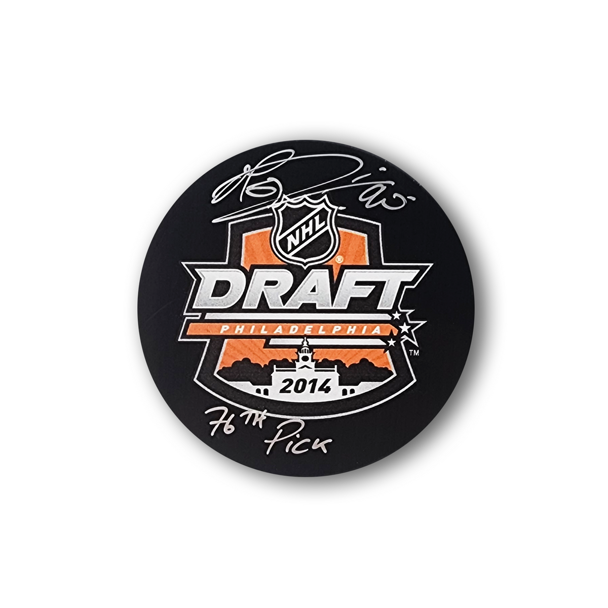 Elvis Merzlikins Autographed 2014 NHL Draft Hockey Puck Inscribed 76th Pick
