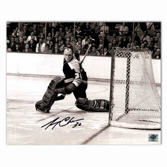 Gerry Cheevers Autographed Boston Bruins Home 8x10 Black and White Photo
