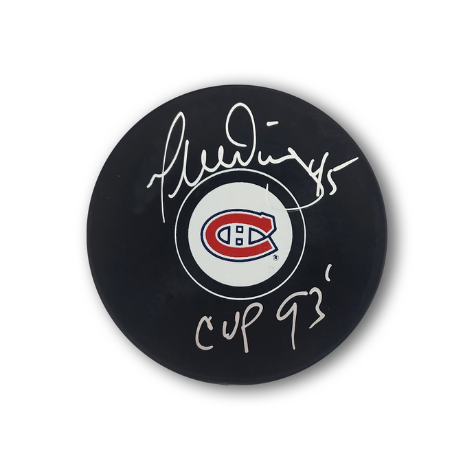 Dionne Gilbert Autographed Montreal Canadiens Hockey Puck 93 Cup