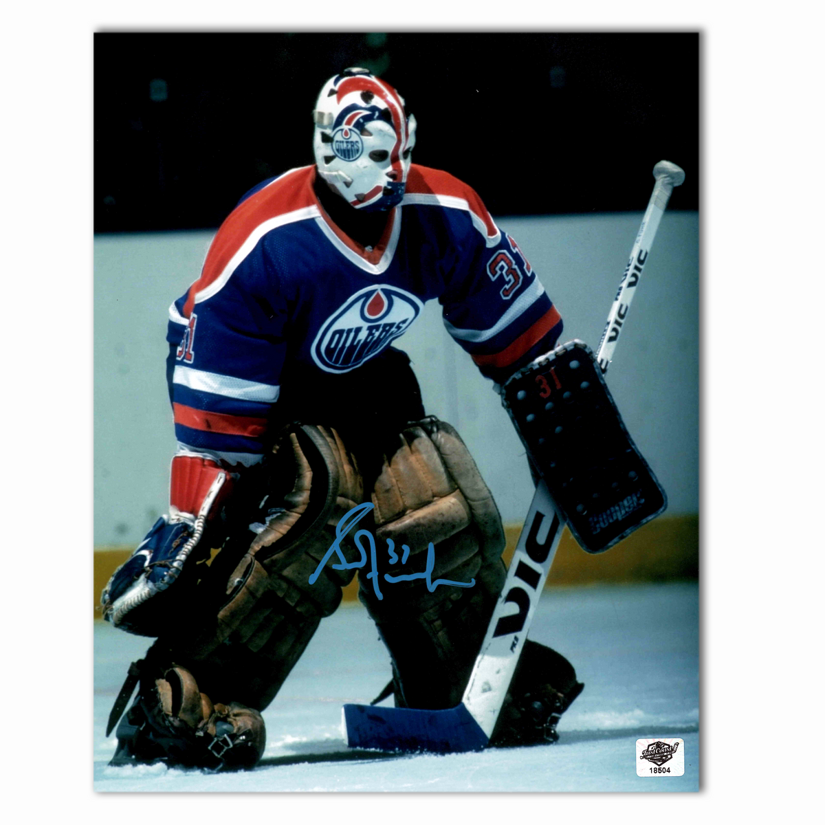 Grant Fuhr Autographed Edmonton Oilers 8x10 Photo (Baby Blue)