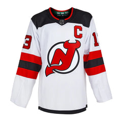 Nico Hischier Signed New Jersey Devils White adidas Jersey