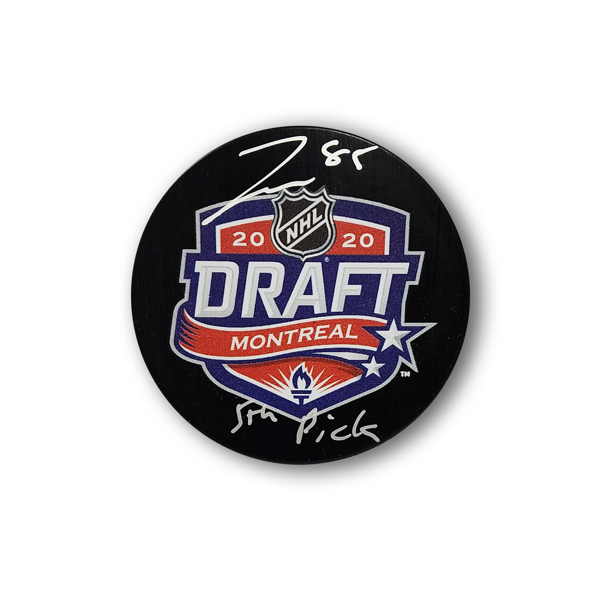 Jake Sanderson Autographed 2020 NHL Draft Hockey Puck Inscribed 5th Pick