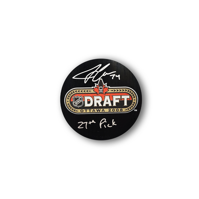 John Carlson Autographed 2008 NHL Draft Hockey Puck Inscribed 27th Pick
