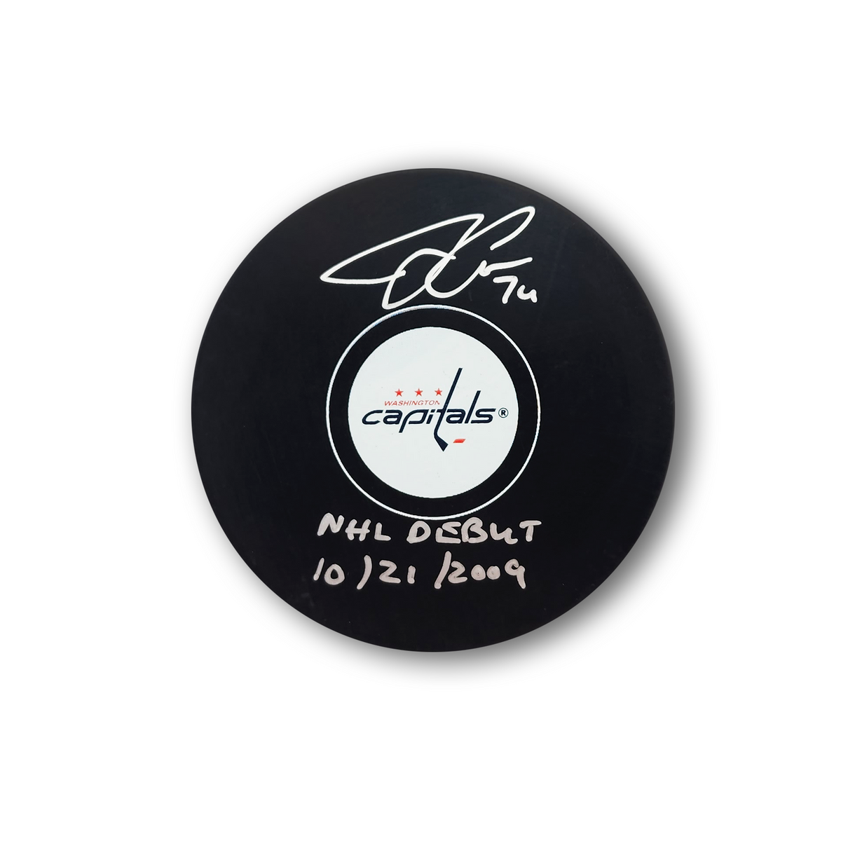 John Carlson Autographed Washington Capitals Hockey Puck Inscribed NHL Debut