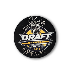 Jordan Kyrou Autographed 2016 NHL Draft Hockey Puck Inscribed 35th Pick