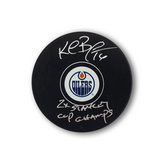 Kelly Buchburger Autographed Edmonton Oilers Hockey Puck Inscribed
