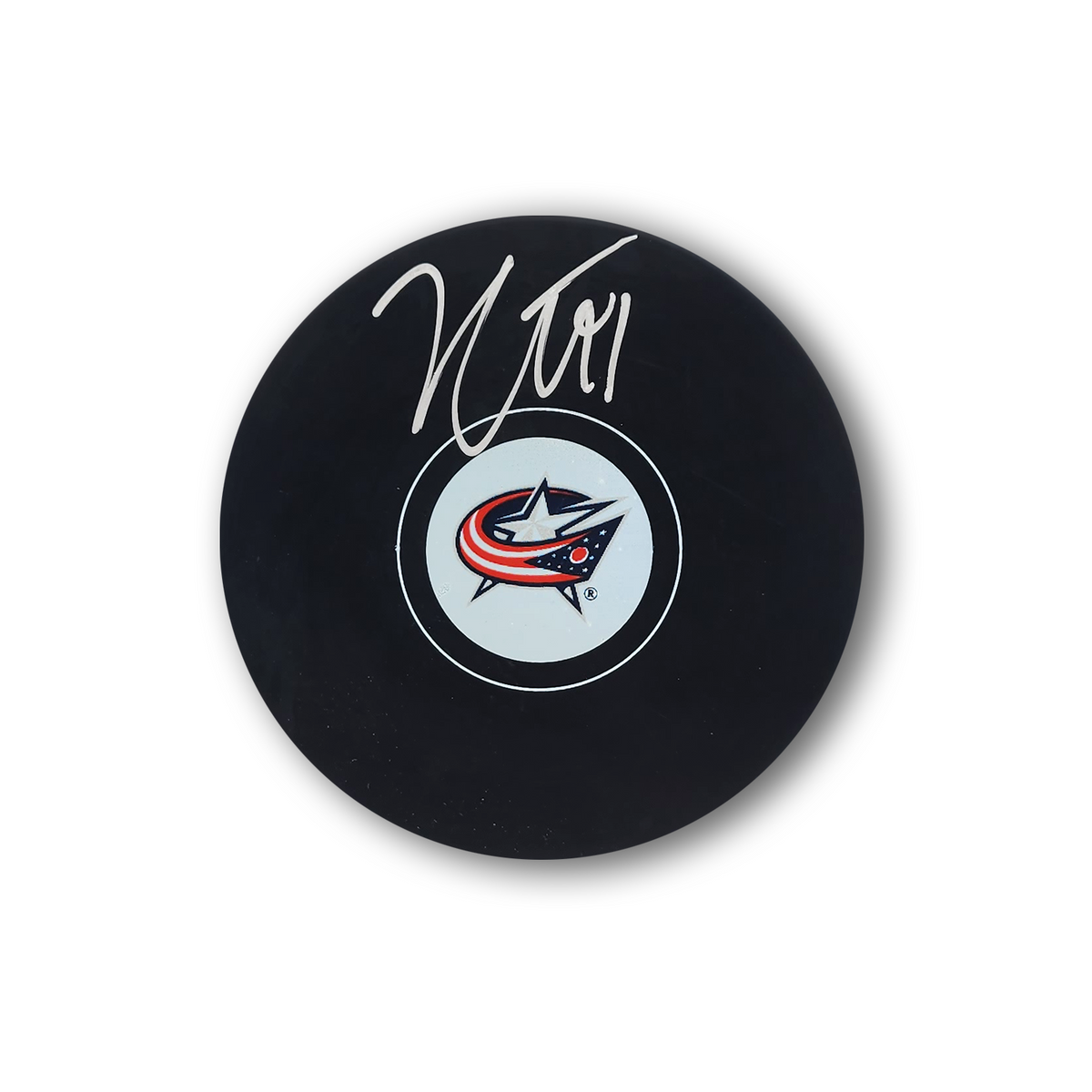 Kent Johnson Autographed Columbus Blue Jackets Hockey Puck
