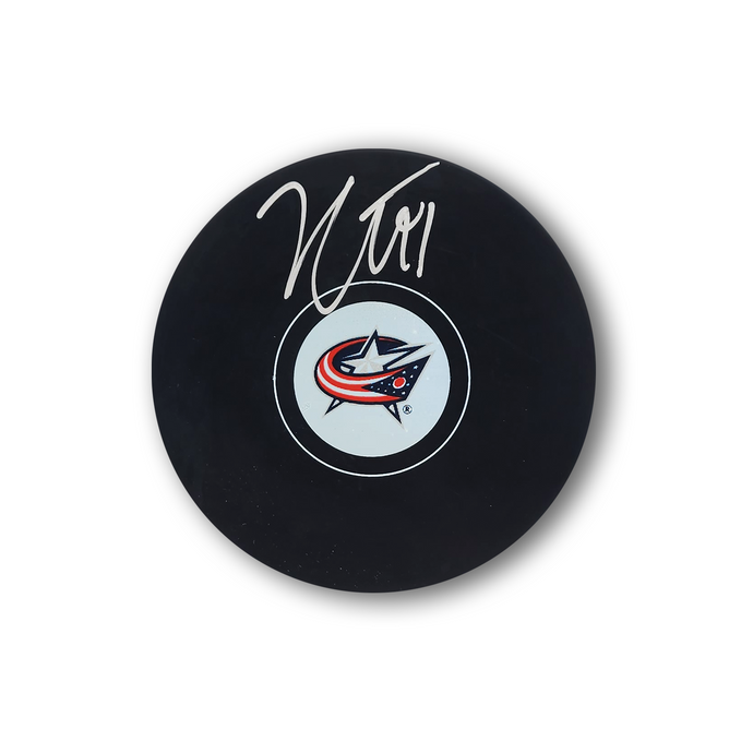 Kent Johnson Autographed Columbus Blue Jackets Hockey Puck