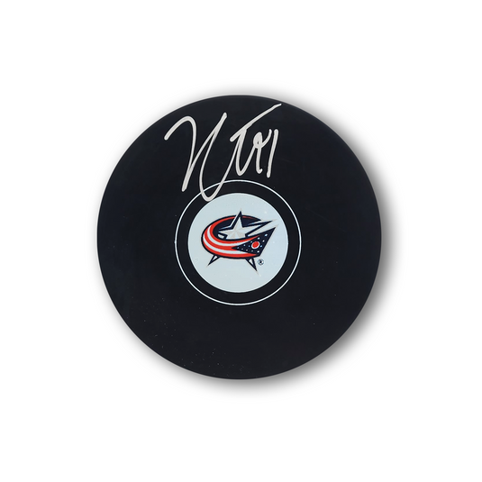 Kent Johnson Autographed Columbus Blue Jackets Hockey Puck