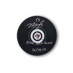 Mark Scheifele Autographed Winnipeg Jets Hockey Puck Inscribed 1st NHL Goal