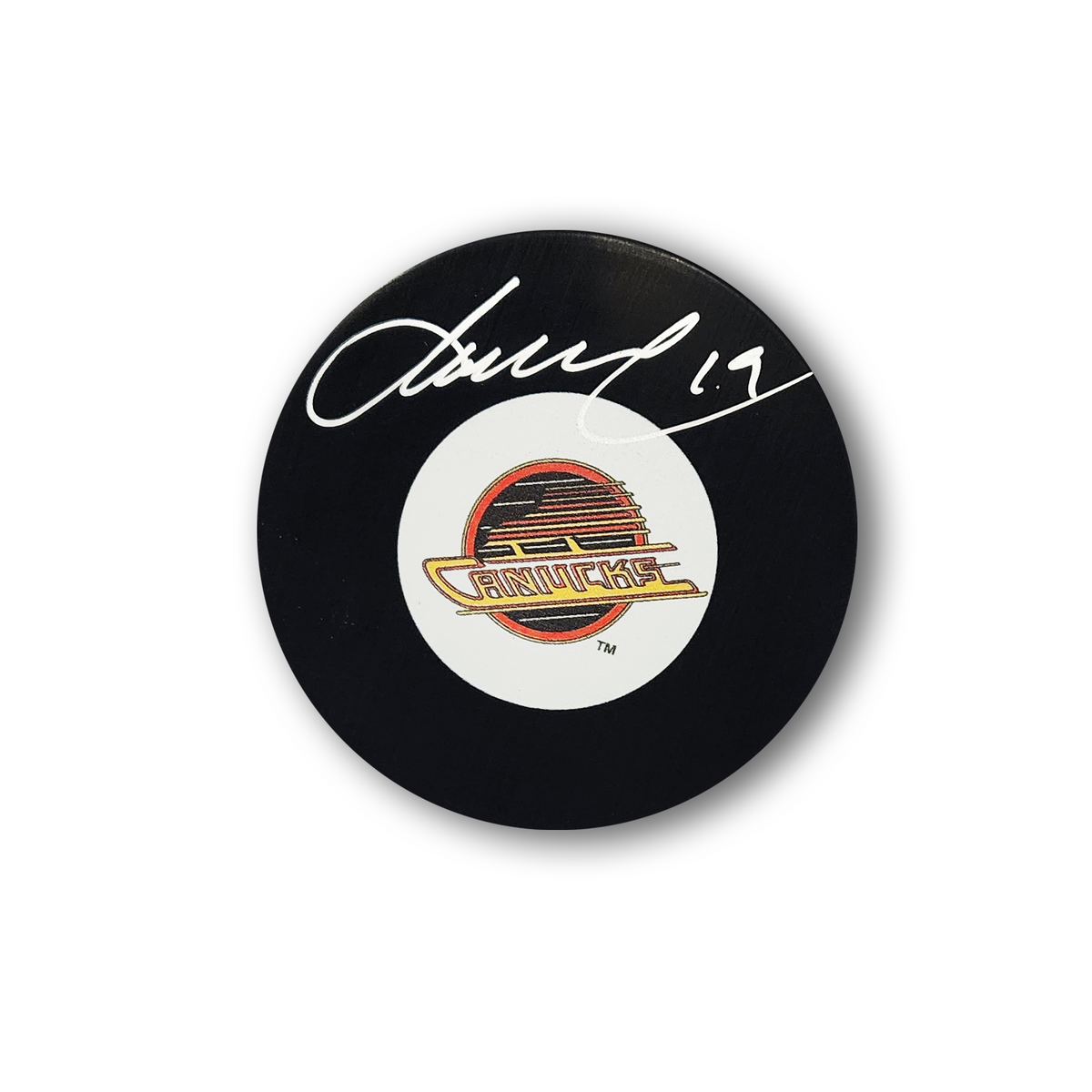 Markus Naslund Autographed Vancouver Canucks Flying Skate Hockey Puck