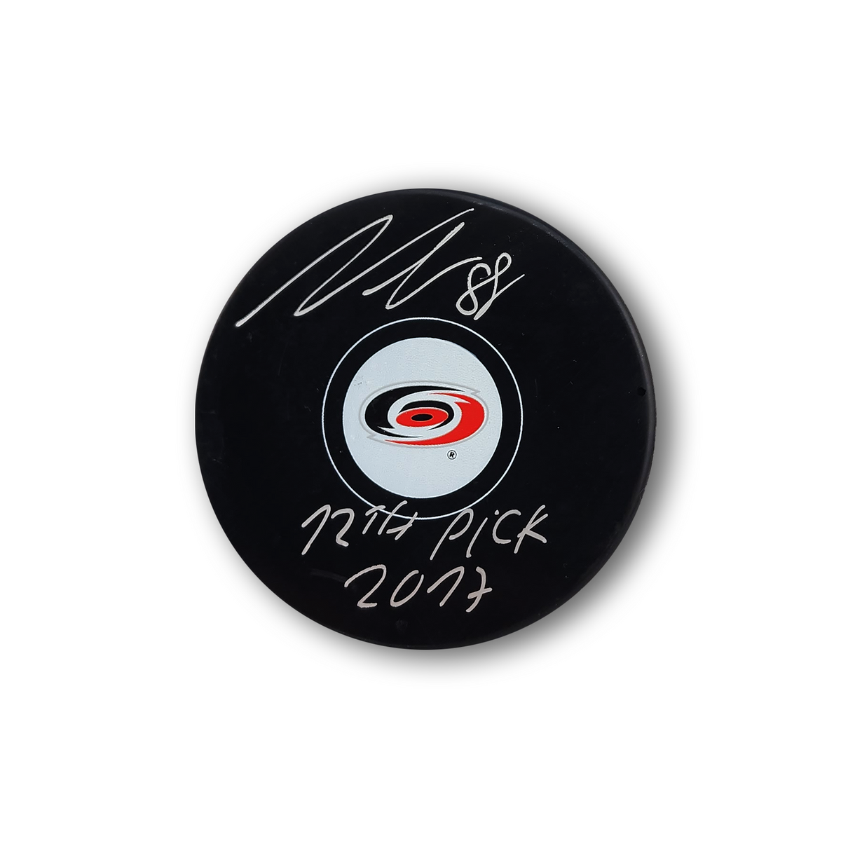 Martin Necas Autographed Carolina Hurricanes Hockey Puck Inscribed 12th Pick