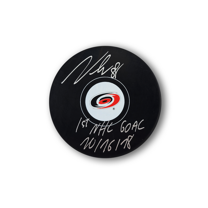 Martin Necas Autographed Carolina Hurricanes Hockey Puck Inscribed 1st Goal