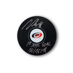 Martin Necas Autographed Carolina Hurricanes Hockey Puck Inscribed 1st Goal
