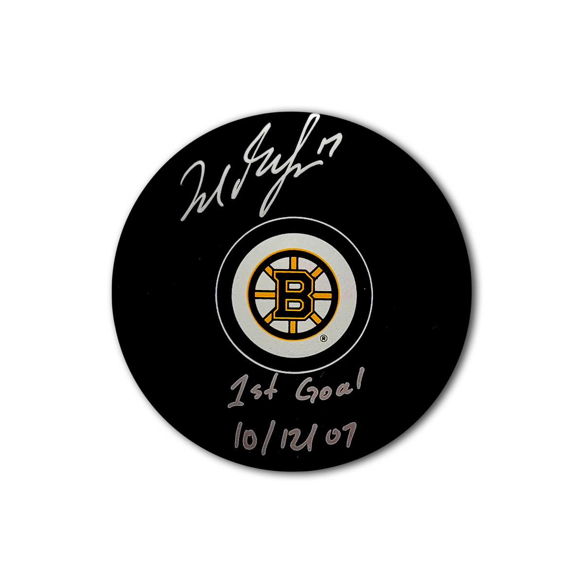 Milan Lucic Boston Bruins Autographed Hockey Puck Inscribed 1st Goal 10/12/07