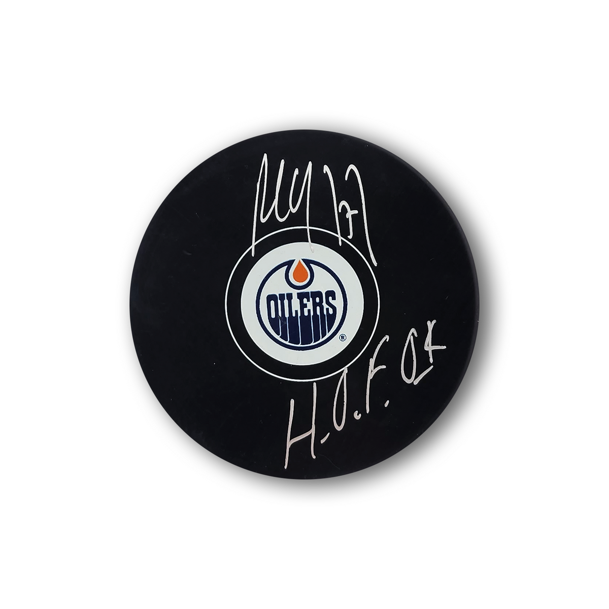 Paul Coffey Autographed Edmonton Oilers Hockey Puck Inscribed HOF