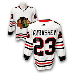 Philipp Kurashev Autographed Chicago Black Hawks Away Adidas Jersey Inscribed