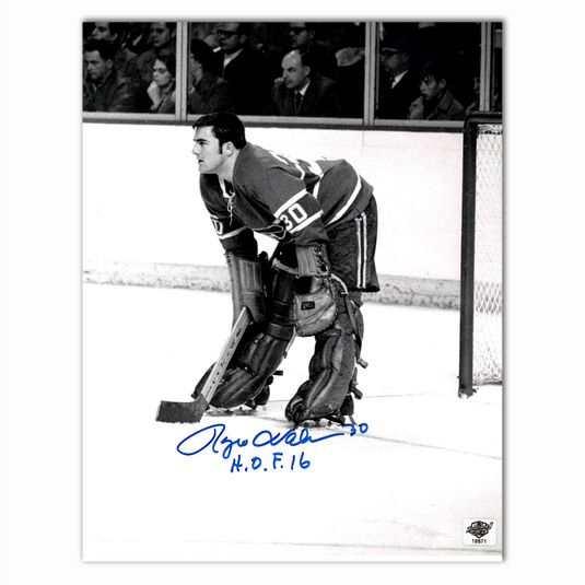 Rogie Vachon Autographed Montreal Canadiens Black and White 8x10 Photo