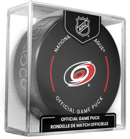 NHL Carolina Hurricanes Officially Licensed Team Game Hockey Puck Design- In Cube