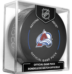 NHL Colorado Avalanche Officially Licensed 2024-25 Team Game Hockey Puck Design- In Cube