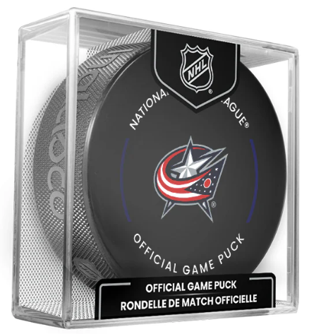 NHL Columbus Blue Jackets Officially Licensed Team Game Hockey Puck Design- In Cube